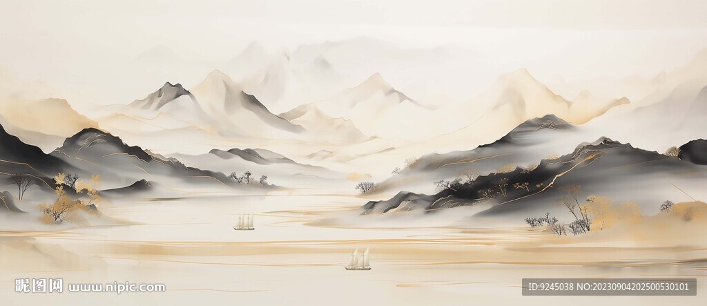 新中式山水装饰画无框画