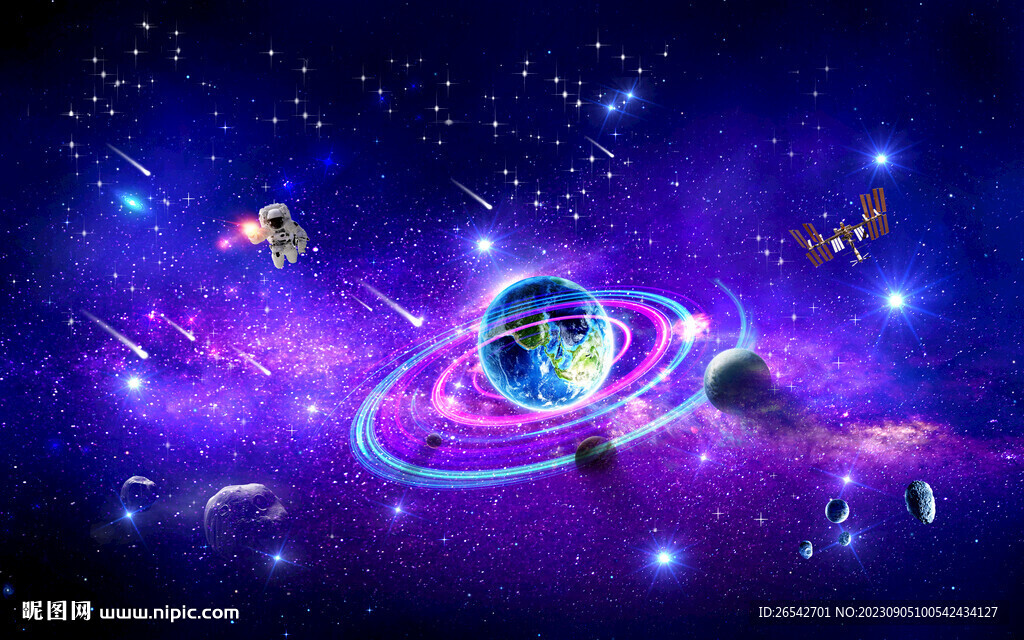 梦幻宇宙星空太空流星雨星球背景