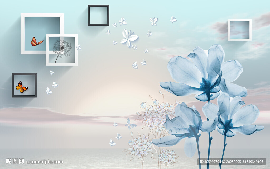 现代简约花卉电视背景装饰画