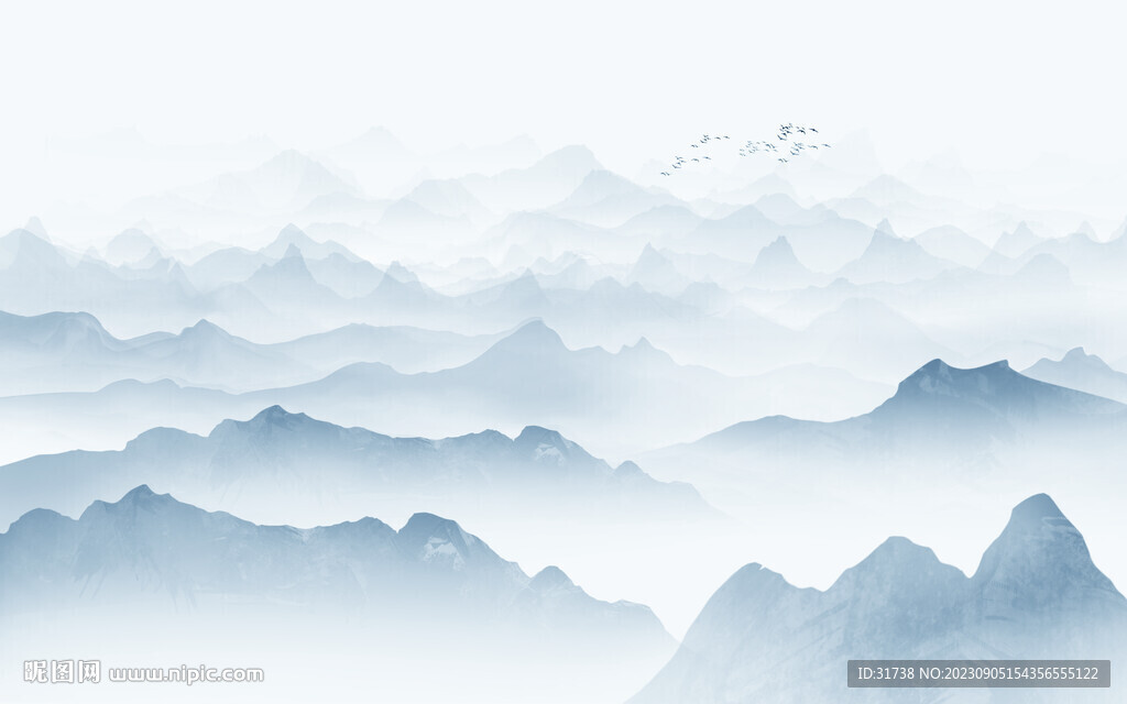 蓝色现代山水沙发背景墙