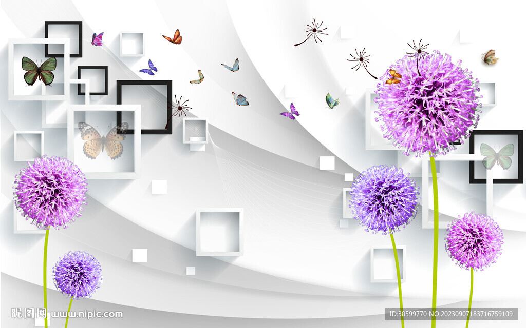 现代简约蒲公英电视背景装饰画