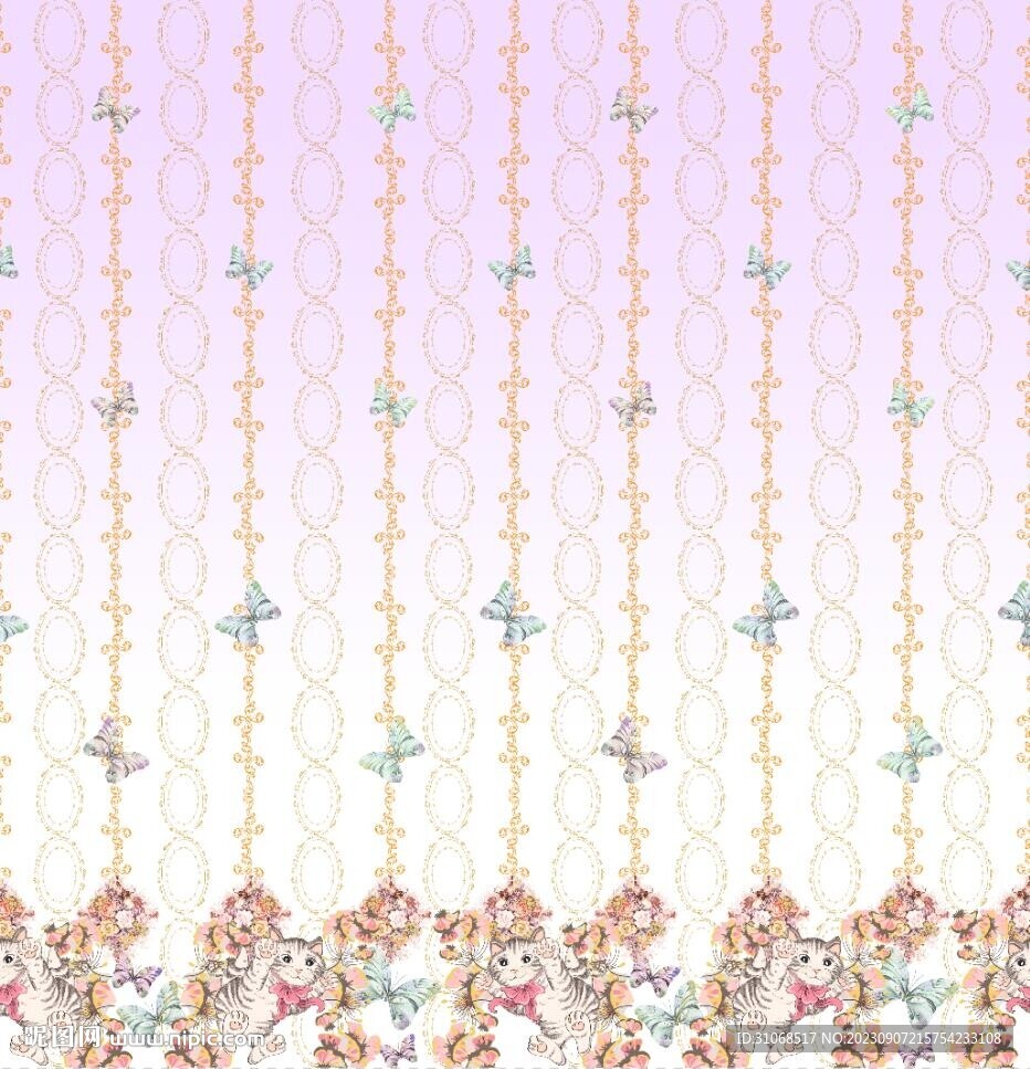 汉服紫色渐变蝴蝶结猫咪