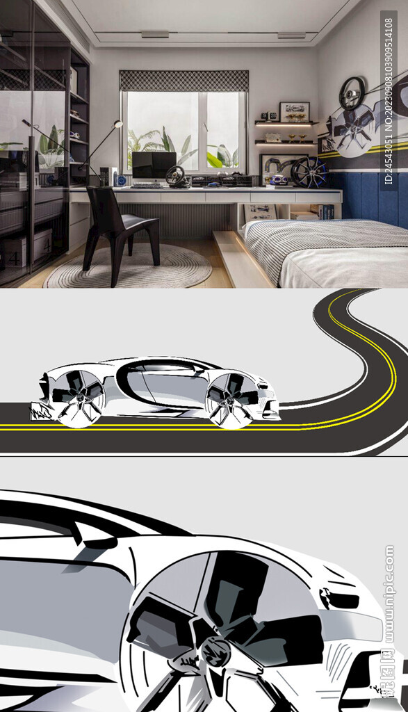 儿童房 男孩房赛车墙纸 背景墙