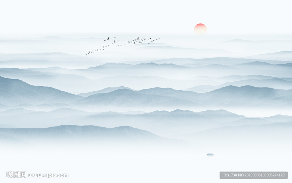 新中式前台水墨画墙画