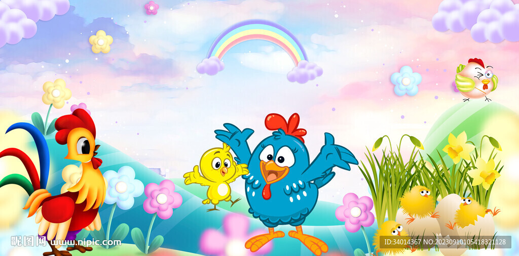 卡通小鸡背景墙