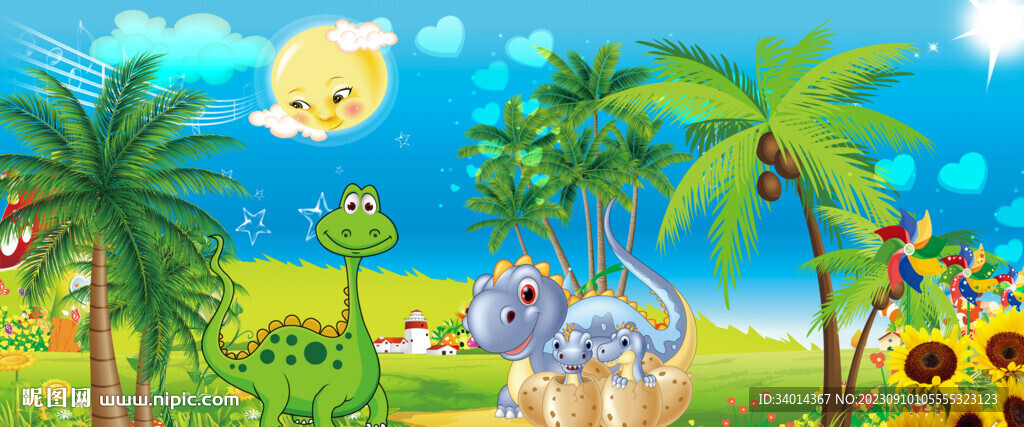 卡通儿童房恐龙背景画