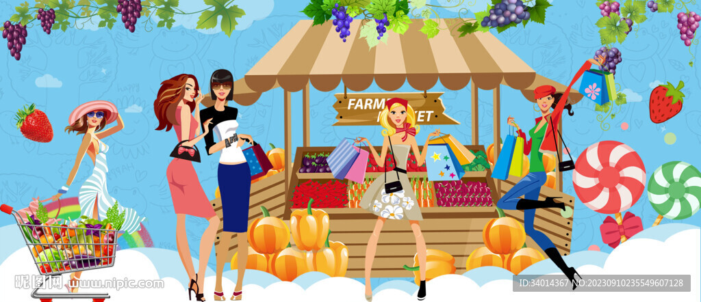 卡通水果摊背景墙