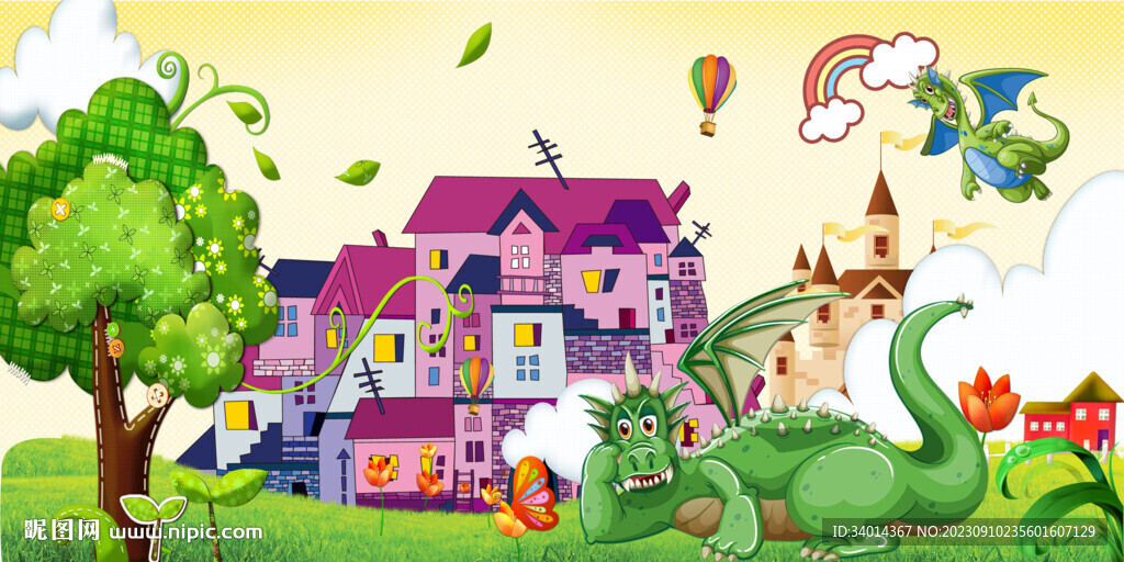 卡通恐龙背景墙