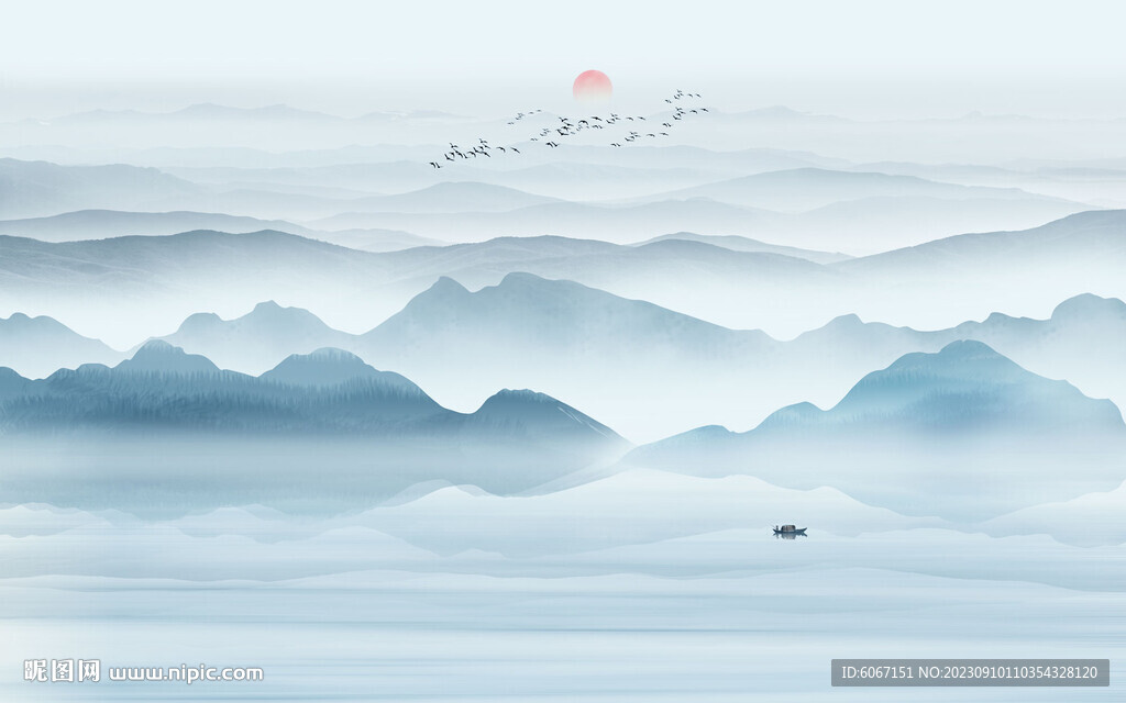 禅意山水画背景墙