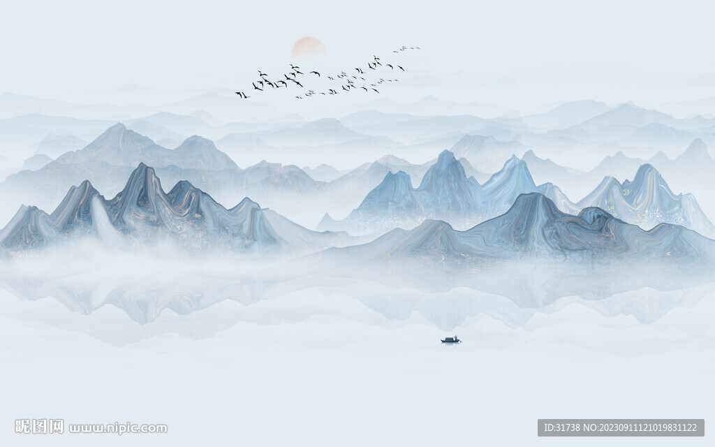 新中式前台水墨画墙画