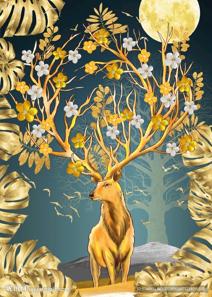 玄关发财鹿装饰画