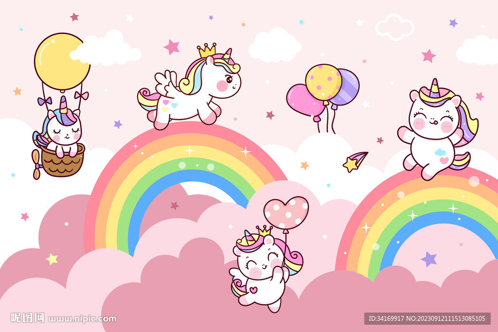 可爱彩虹独角兽卡通气球儿童背景