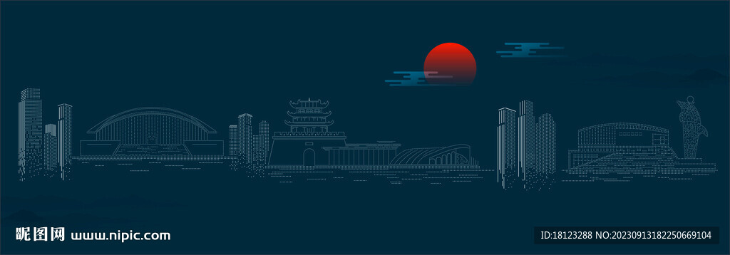 嘉峪关城市剪影地标建筑