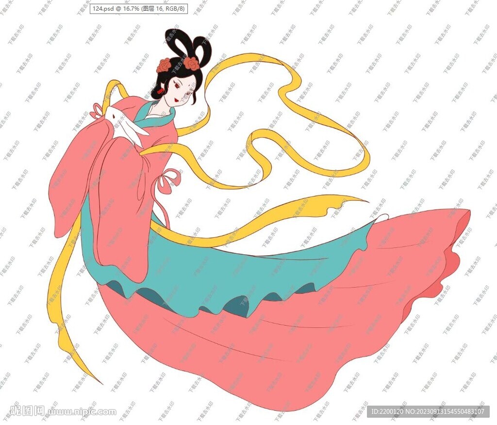 中秋节嫦娥奔月国潮手绘插画