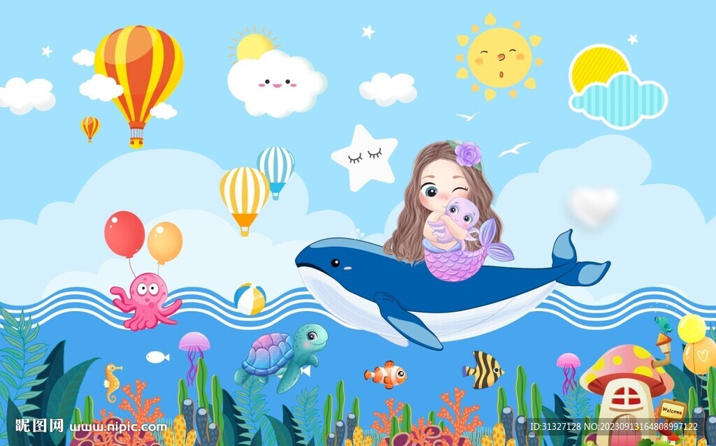 卡通海洋乐园背景墙图片