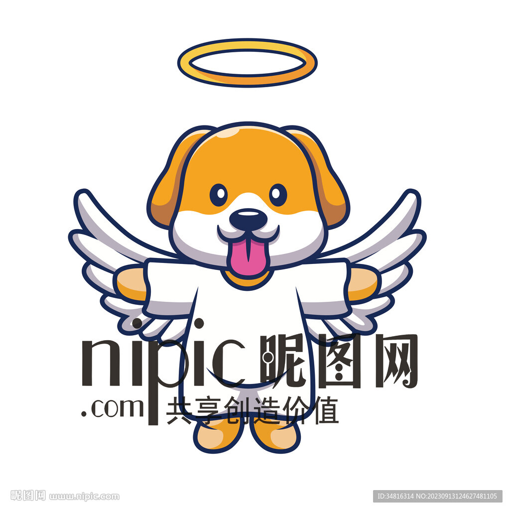 矢量可爱卡通小狗天使