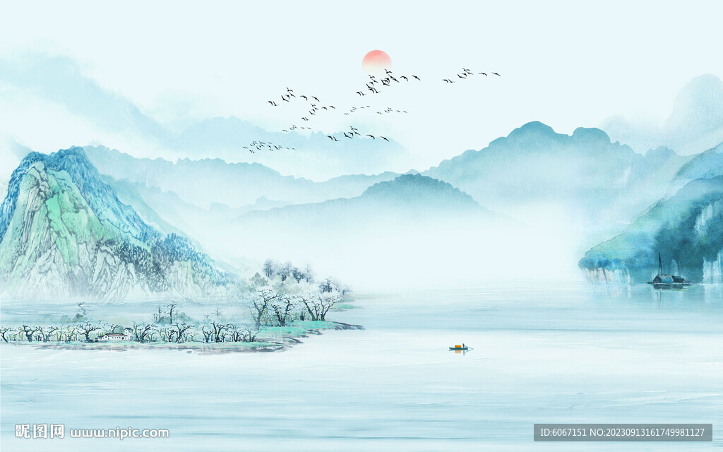 新中式山水画背景墙