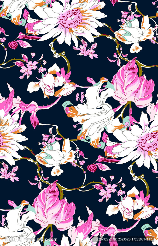 手绘大花 数码印花图片