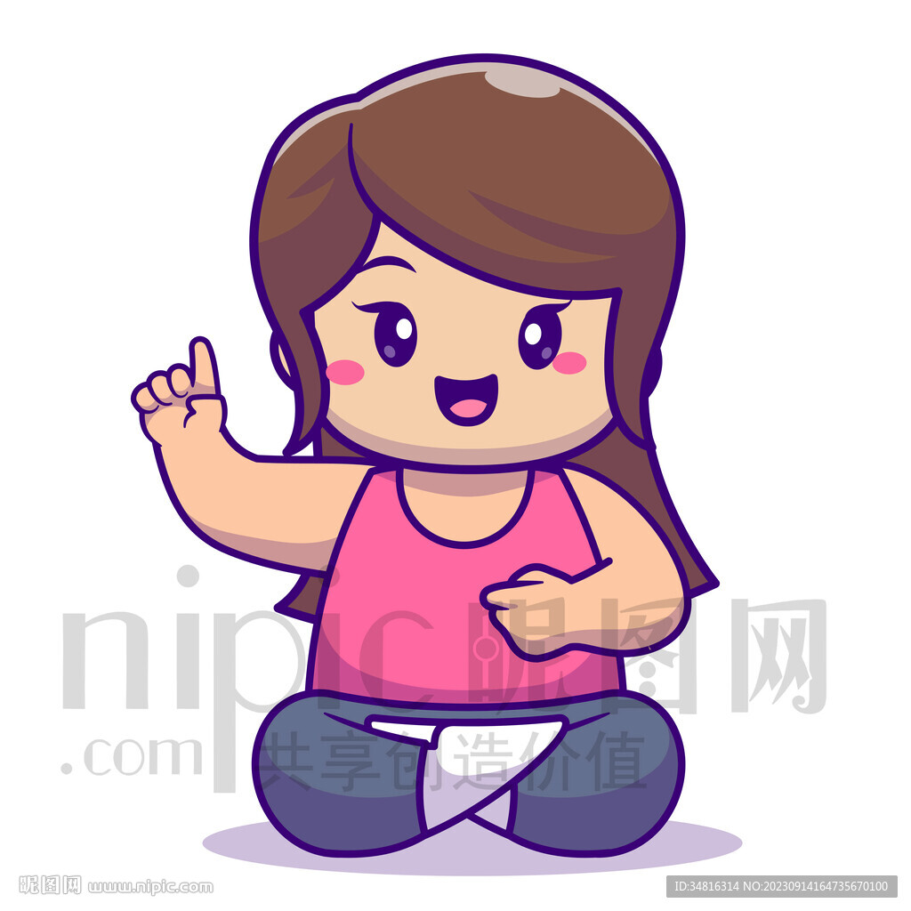 可爱卡通女孩减肥瑜伽少女矢量图