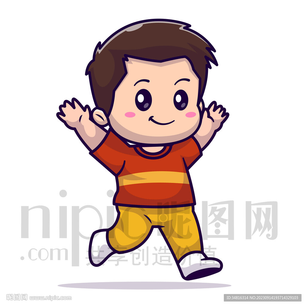 可爱卡通小男孩奔跑矢量素材