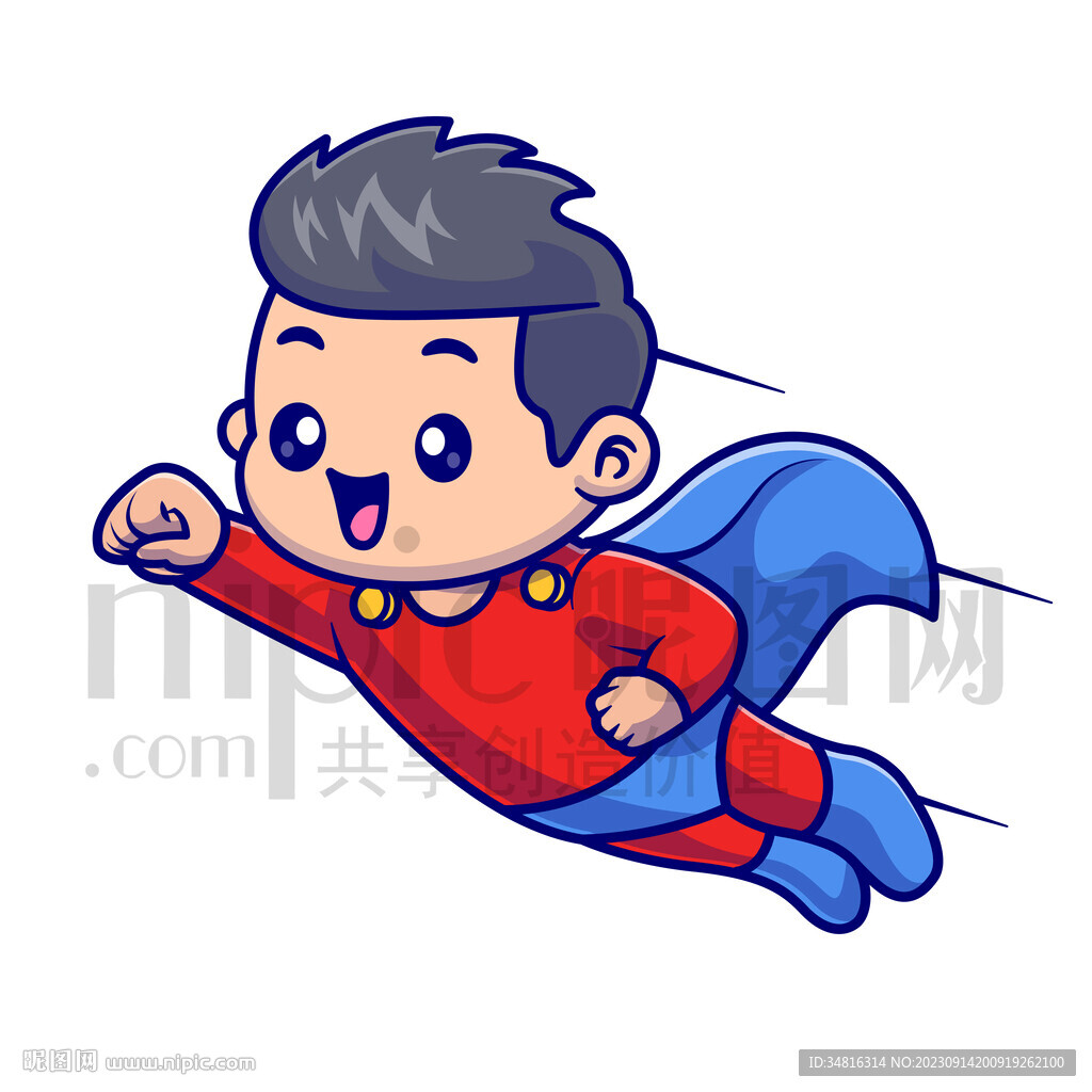 可爱卡通超人小男孩矢量素材插画