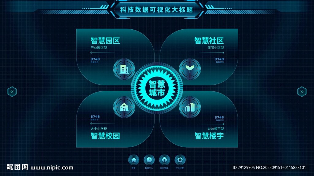 科技感智慧城市后台暗黑首页UI