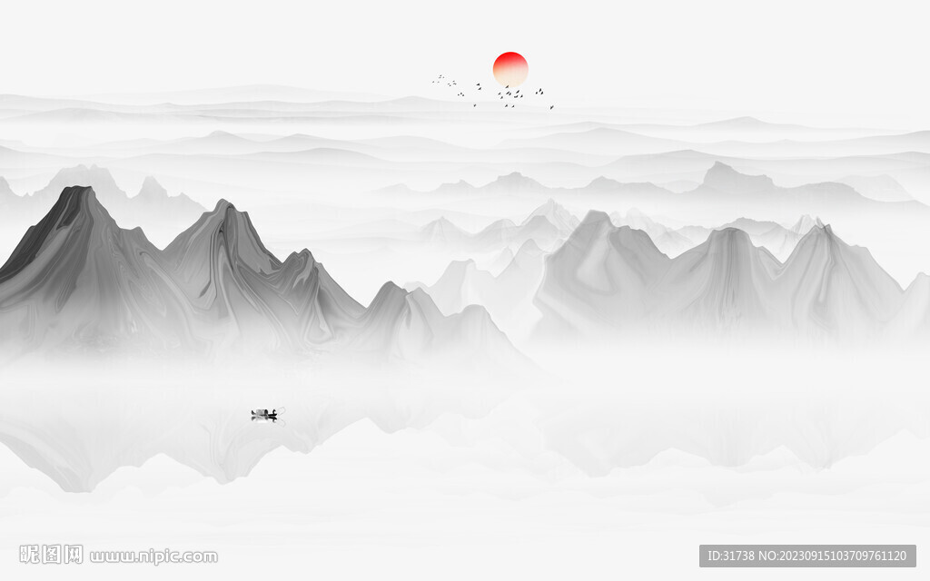 抽象水墨山水画