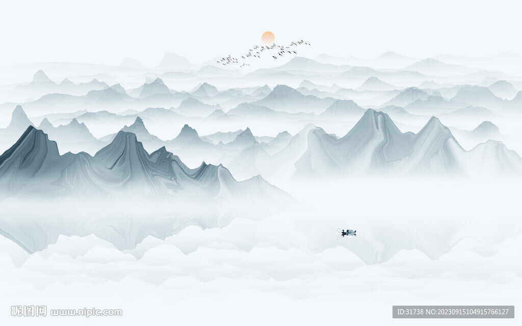 新中式壁画山水画电视背景墙