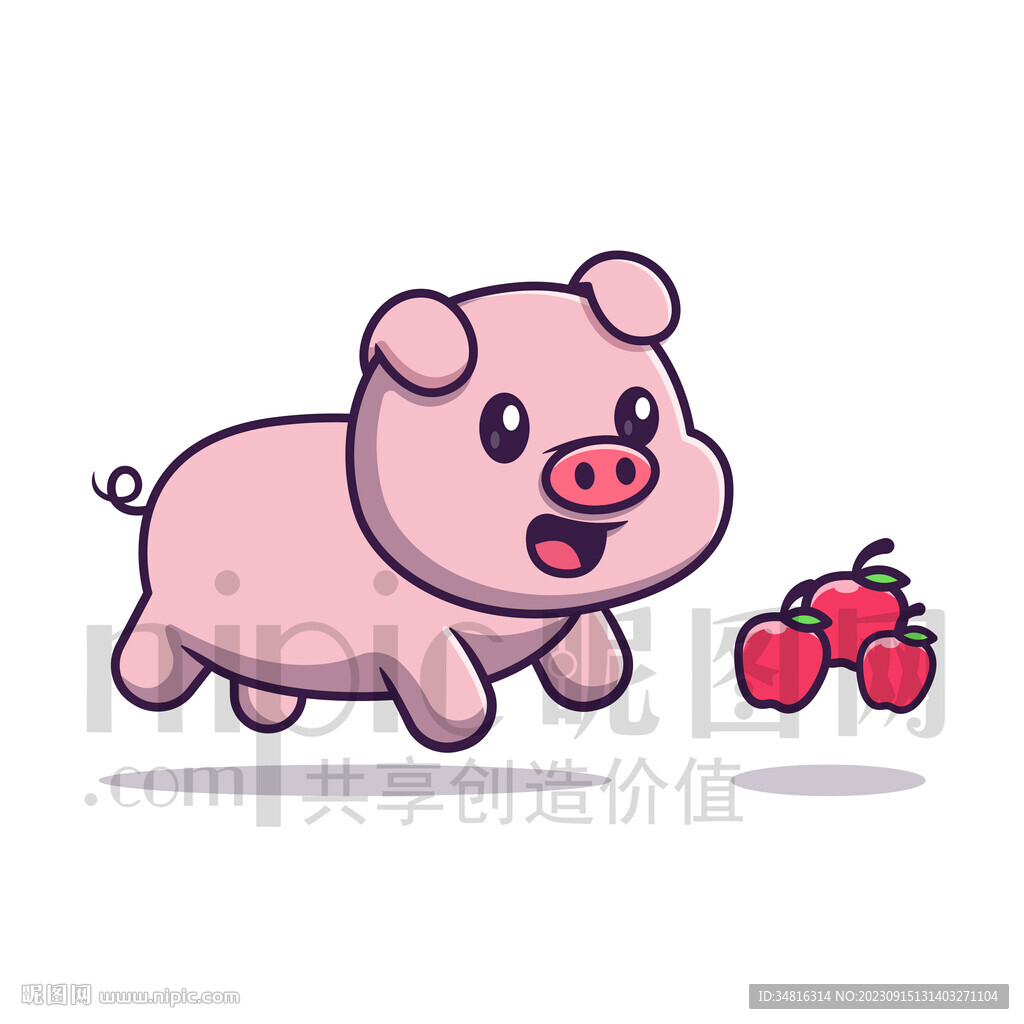 可爱卡通蹦跑的小猪