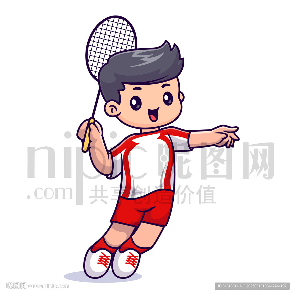 可爱卡通小男孩打羽毛球