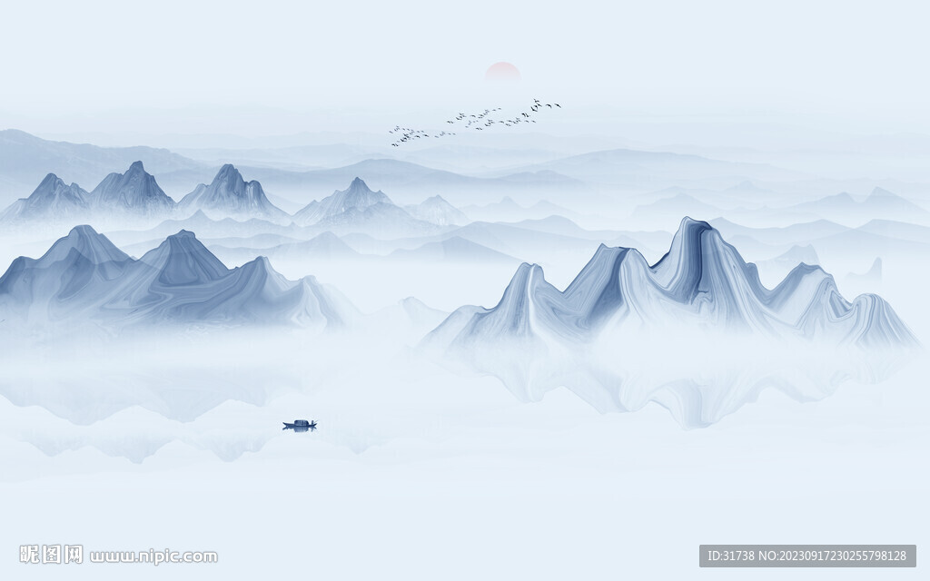 新中式抽象山水背景墙