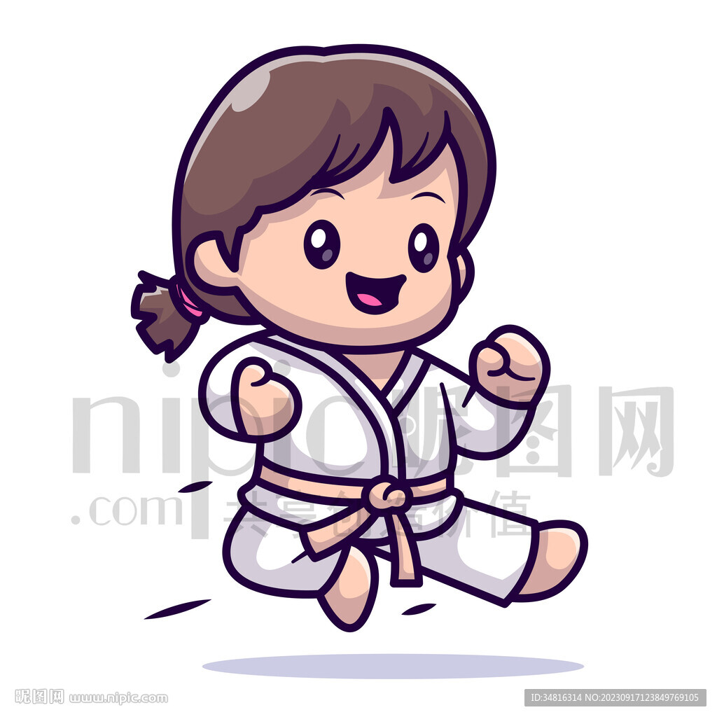 可爱卡通跆拳道小女孩