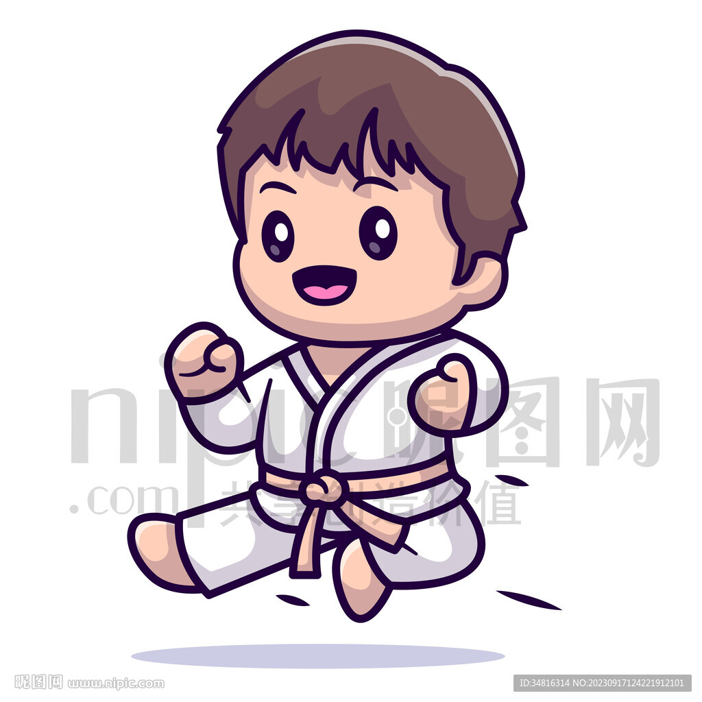 可爱卡通跆拳道小男孩