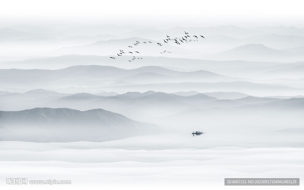 简洁大气意境水墨山水画背景墙