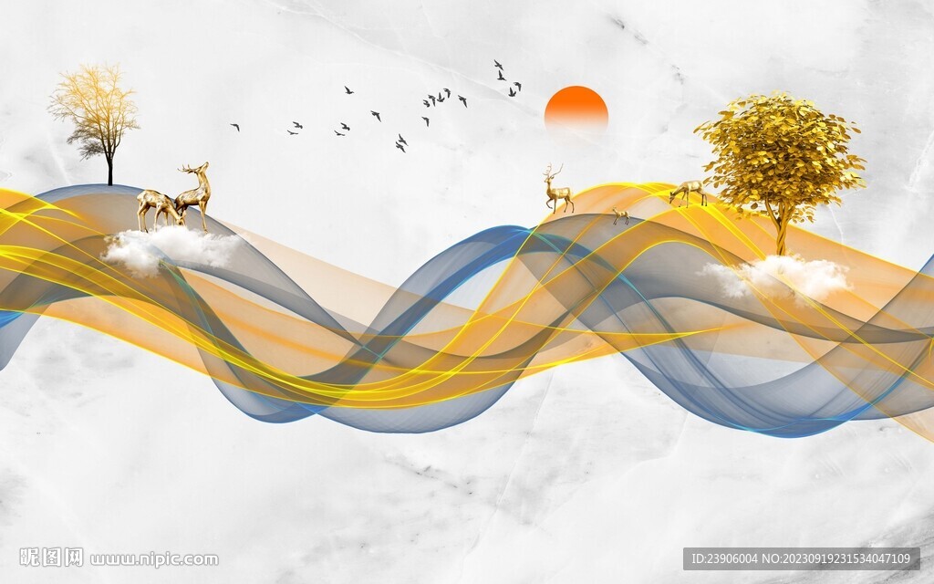 新中式意境山水线条大理石背景墙