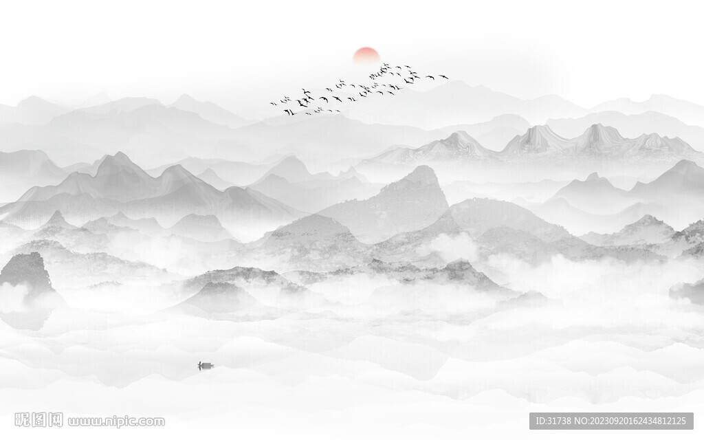 现代山水画沙发背景墙