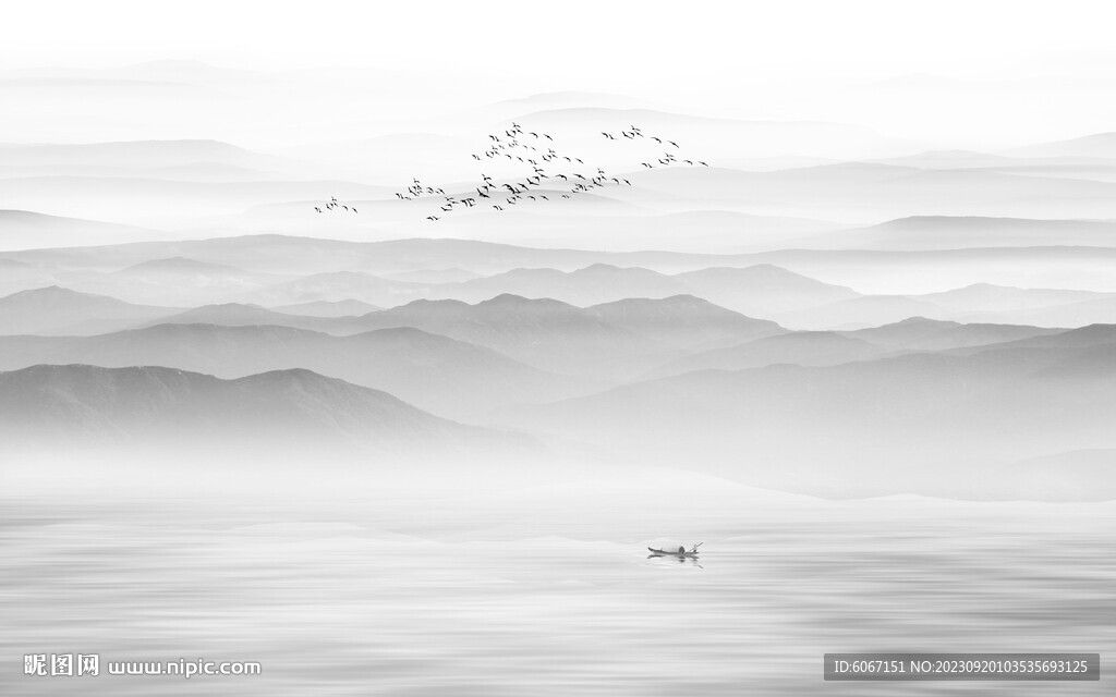 中式意境水墨山水画