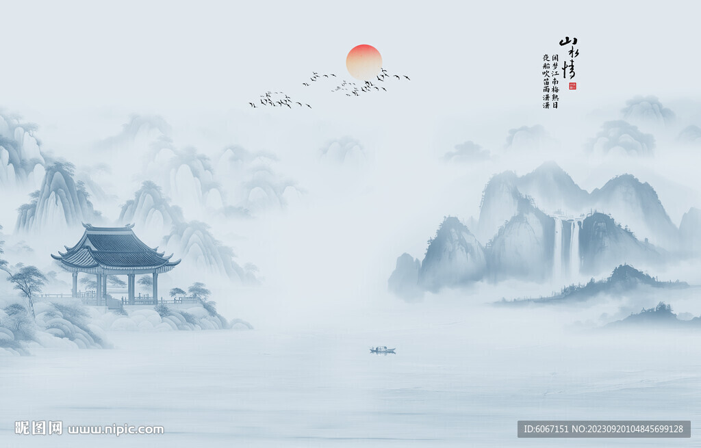 水墨江南水乡背景墙