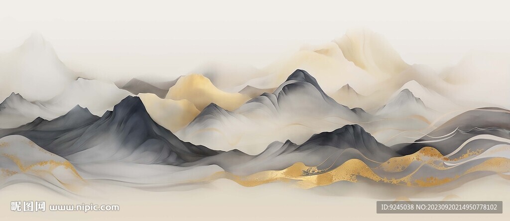 新中式水墨手绘山水画