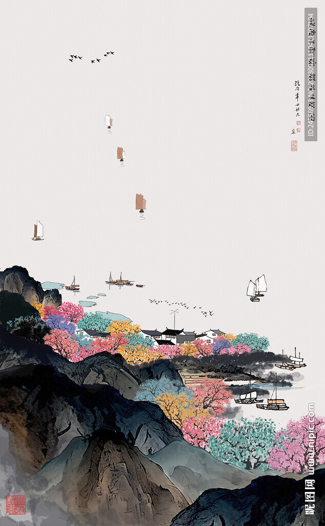 国画江南水乡小桥流水