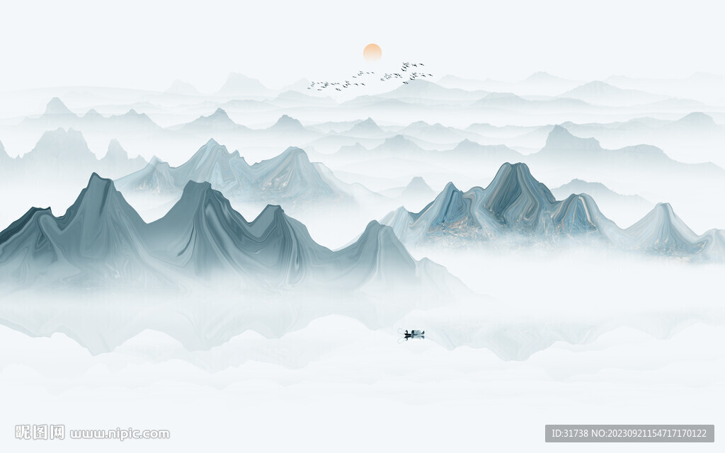 公司前台山水画背景墙