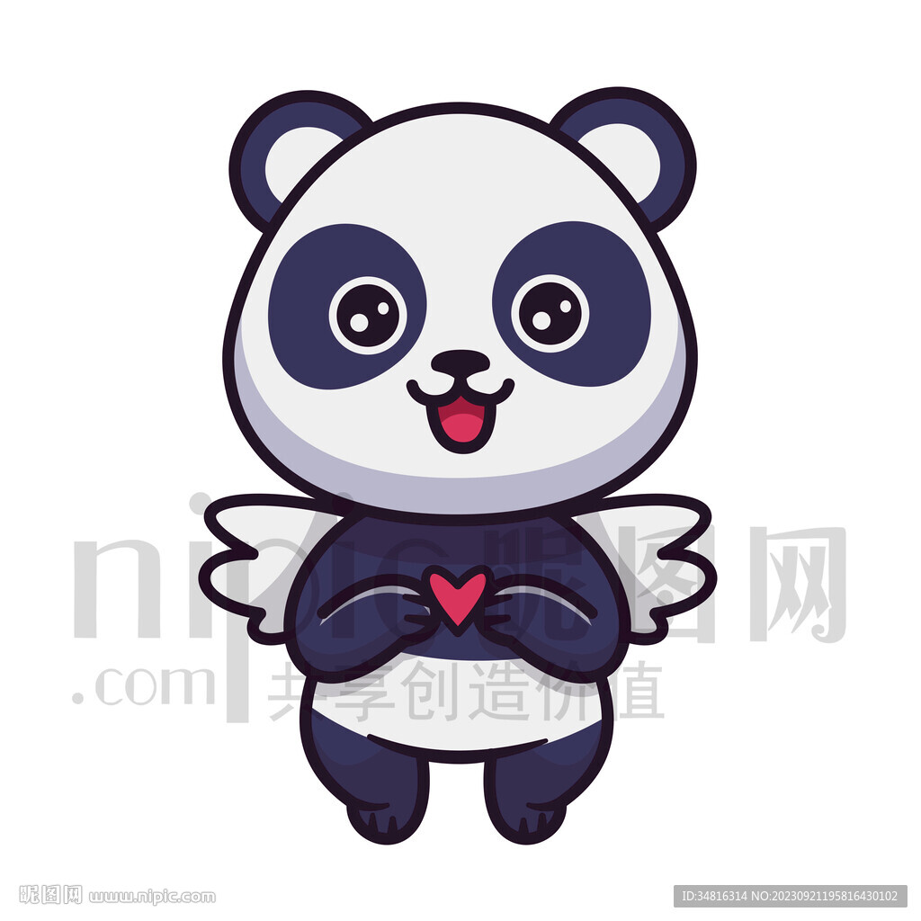 可爱卡通天使献爱心的大熊猫