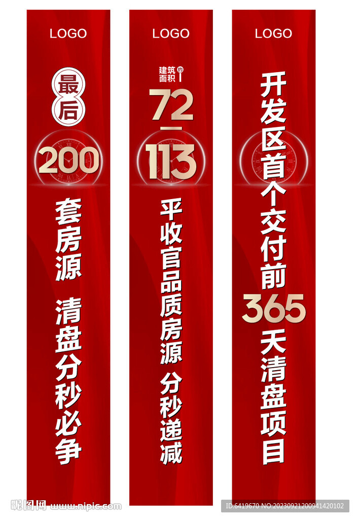 高端住宅房地产楼体条幅红金海报