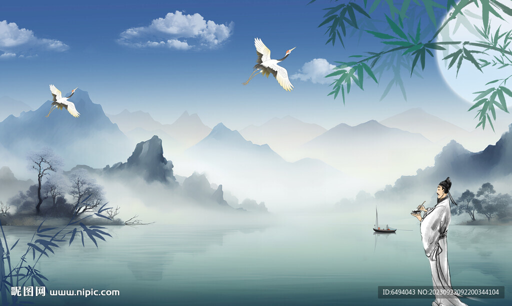 唯美中国风诗意山水画宽屏背景图