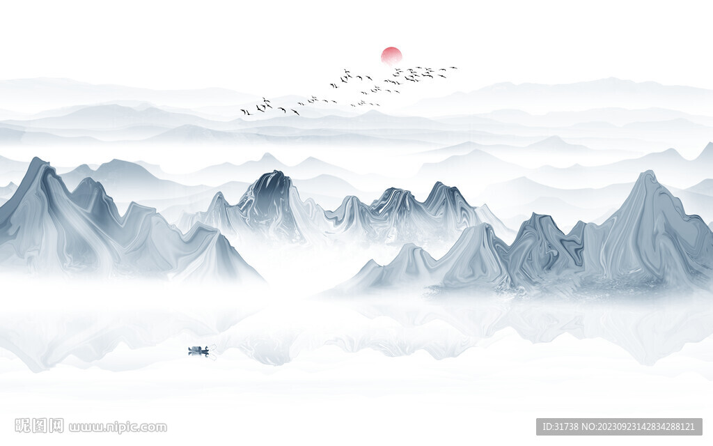 新中式水墨山水背景墙