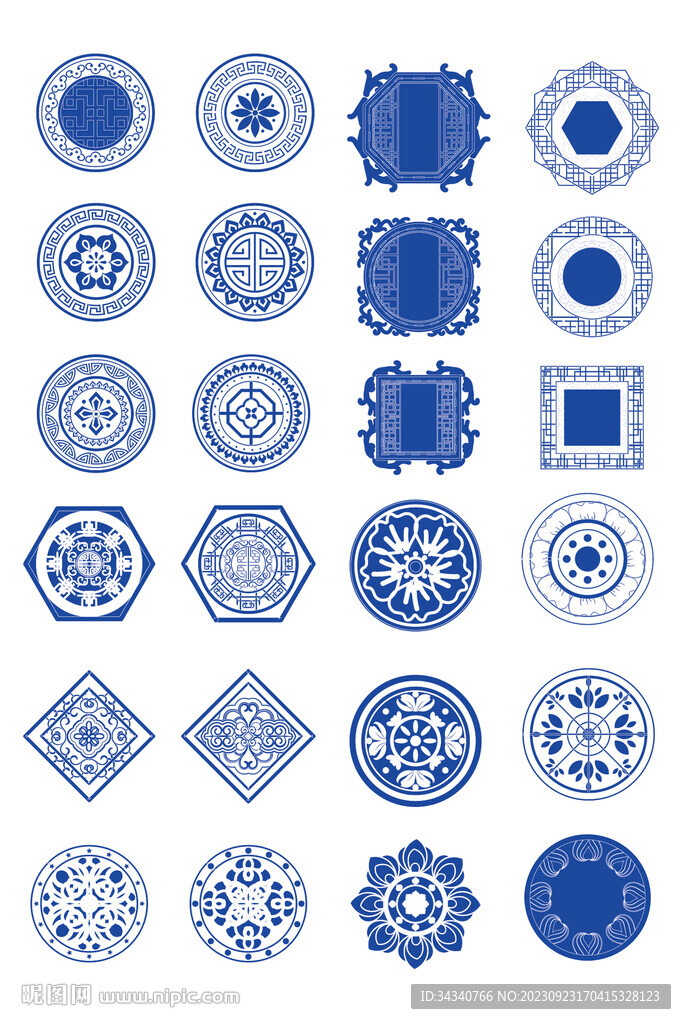 AI矢量中式圆形花纹图形