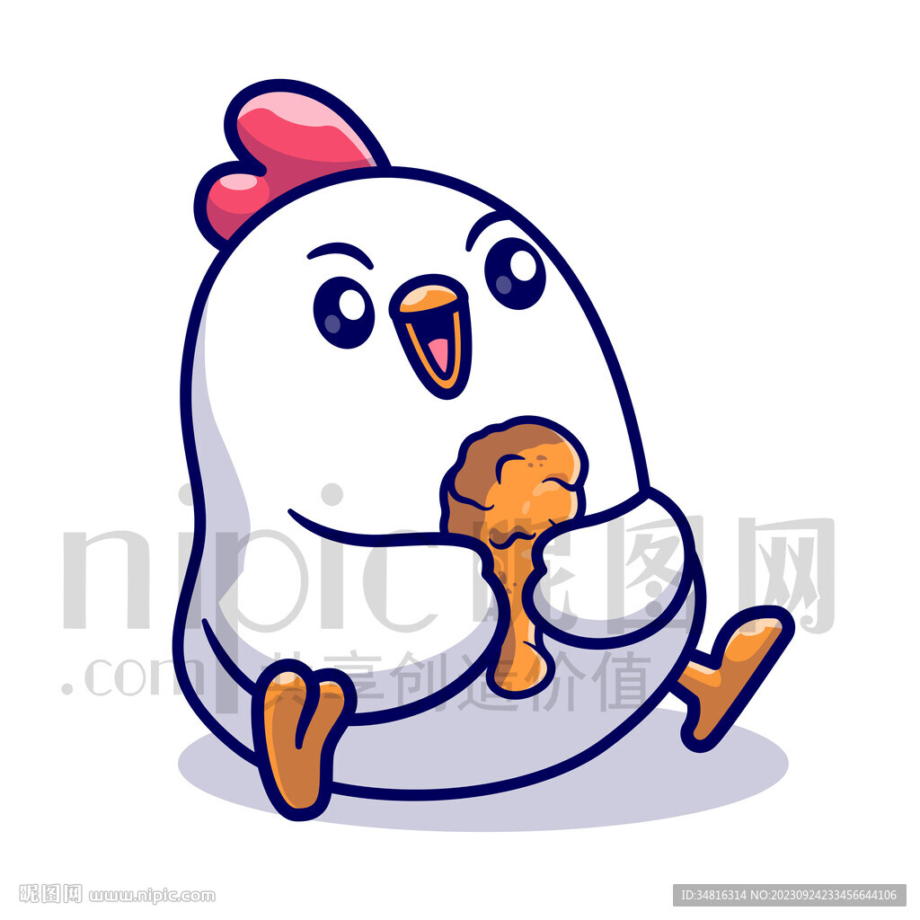 可爱卡通抱着鸡腿的小鸡