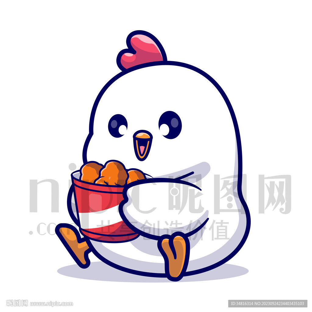 可爱卡通抱着炸鸡的小鸡