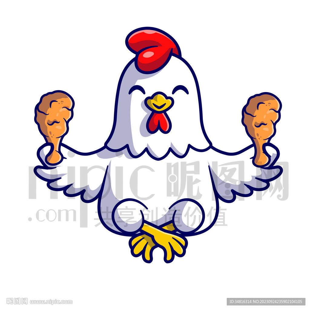 可爱卡通拿着鸡腿的鸡