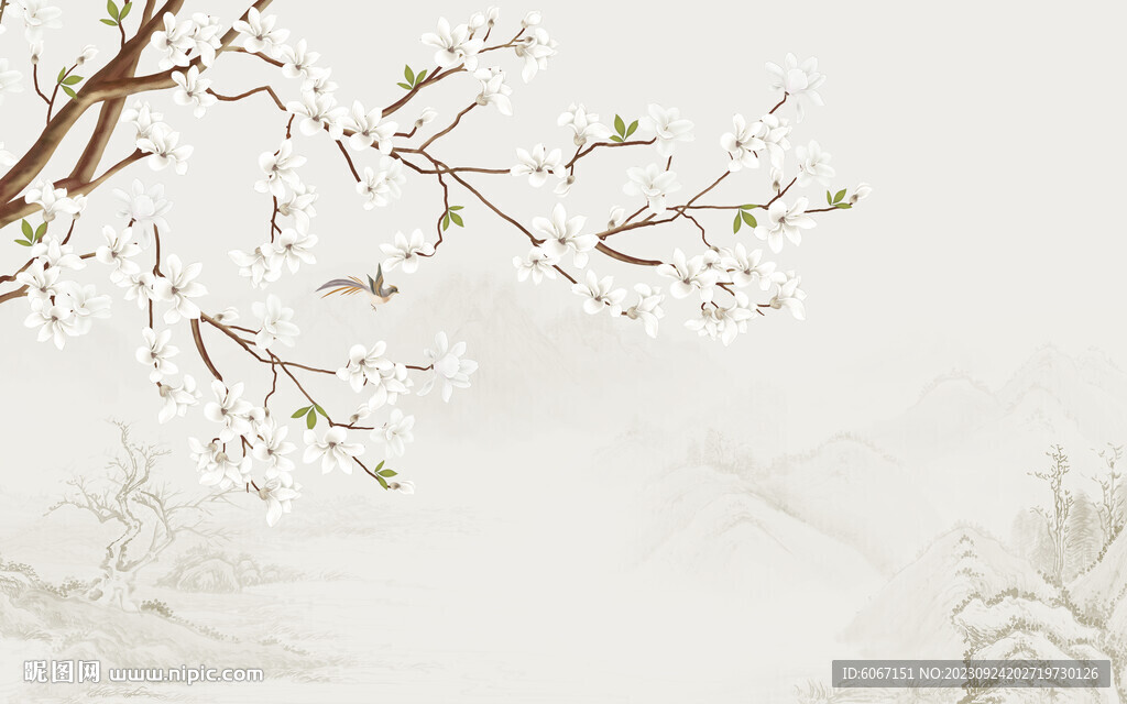 新中式花鸟画背景墙